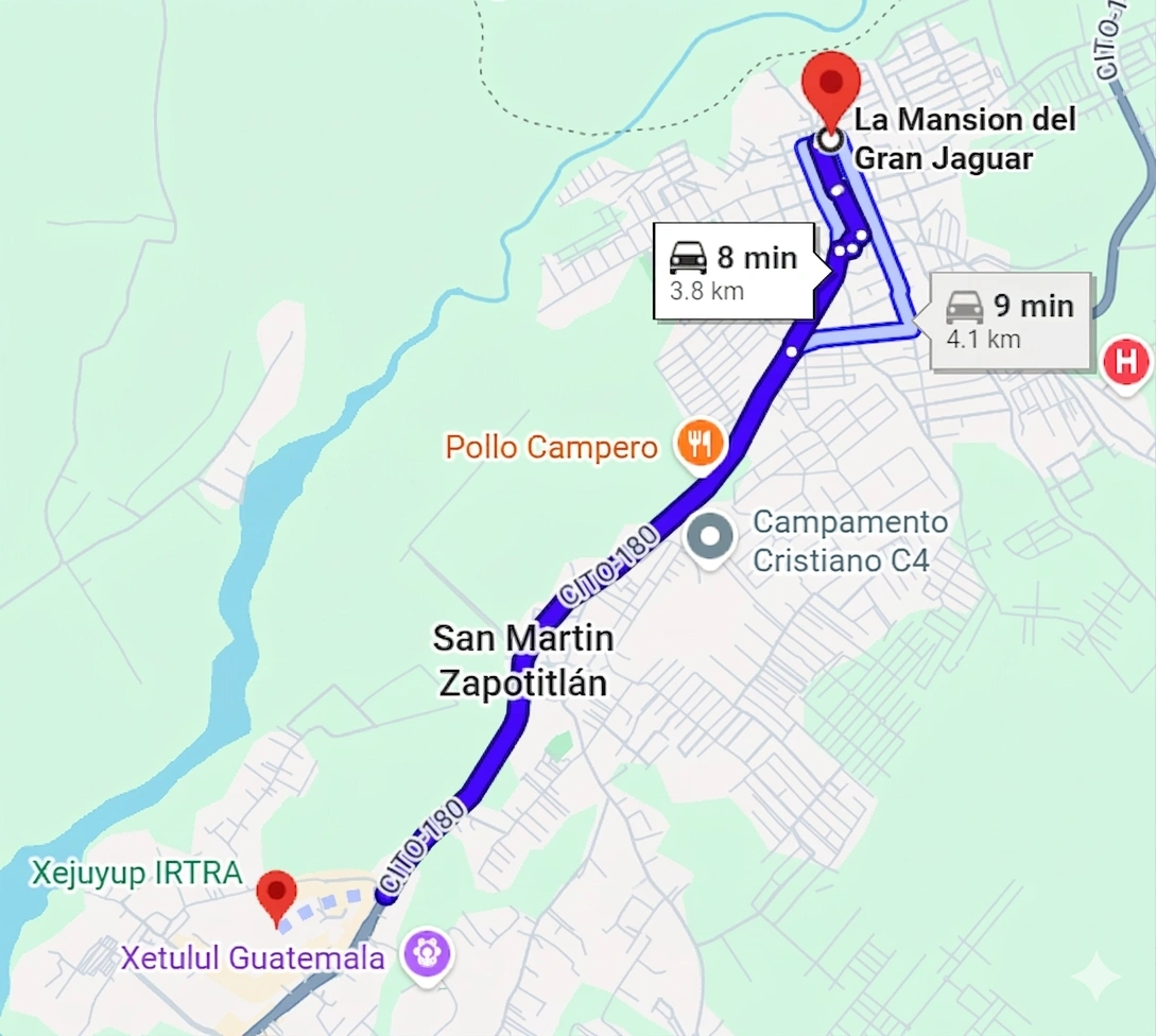 Mapa de ubicacion del Hotel para los Parques de IRTRA Retalhuleu